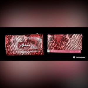 Guess Hot Pink Faux Snakeskin Wallet And Checkbook Holder